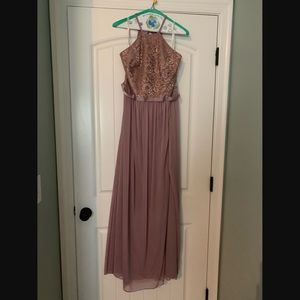 Open-Back Metallic Lace and Mesh Bridesmaid Dress